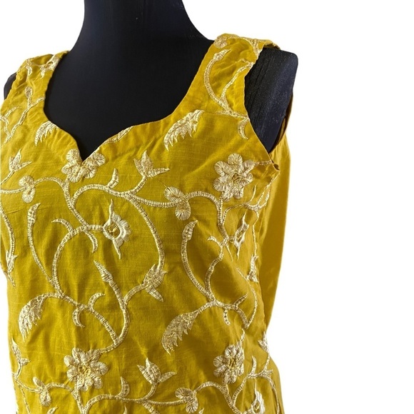Beautiful Yellow Mustard Colored Embroidered Kurt’s Tunic Dress - Picture 11 of 16
